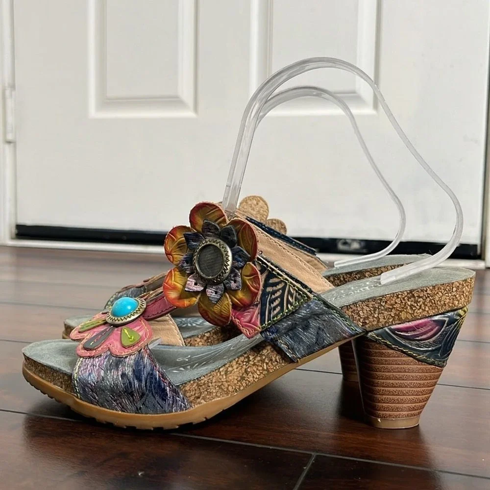 Spring Step L'Artiste Women's Agalla‎ Leather Sandals size 41 Floral Boho Artsy